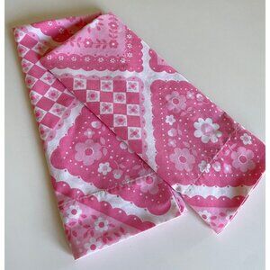 Pair of vintage 70s floral pillowcases, pink white faux patchwork floral pattern